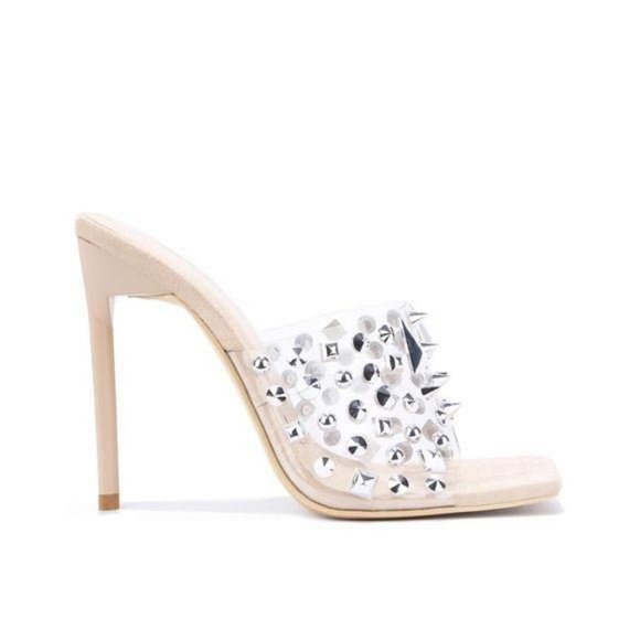 !! NEW !! Clear Studded Mules in Nude - Picture 2 of 4